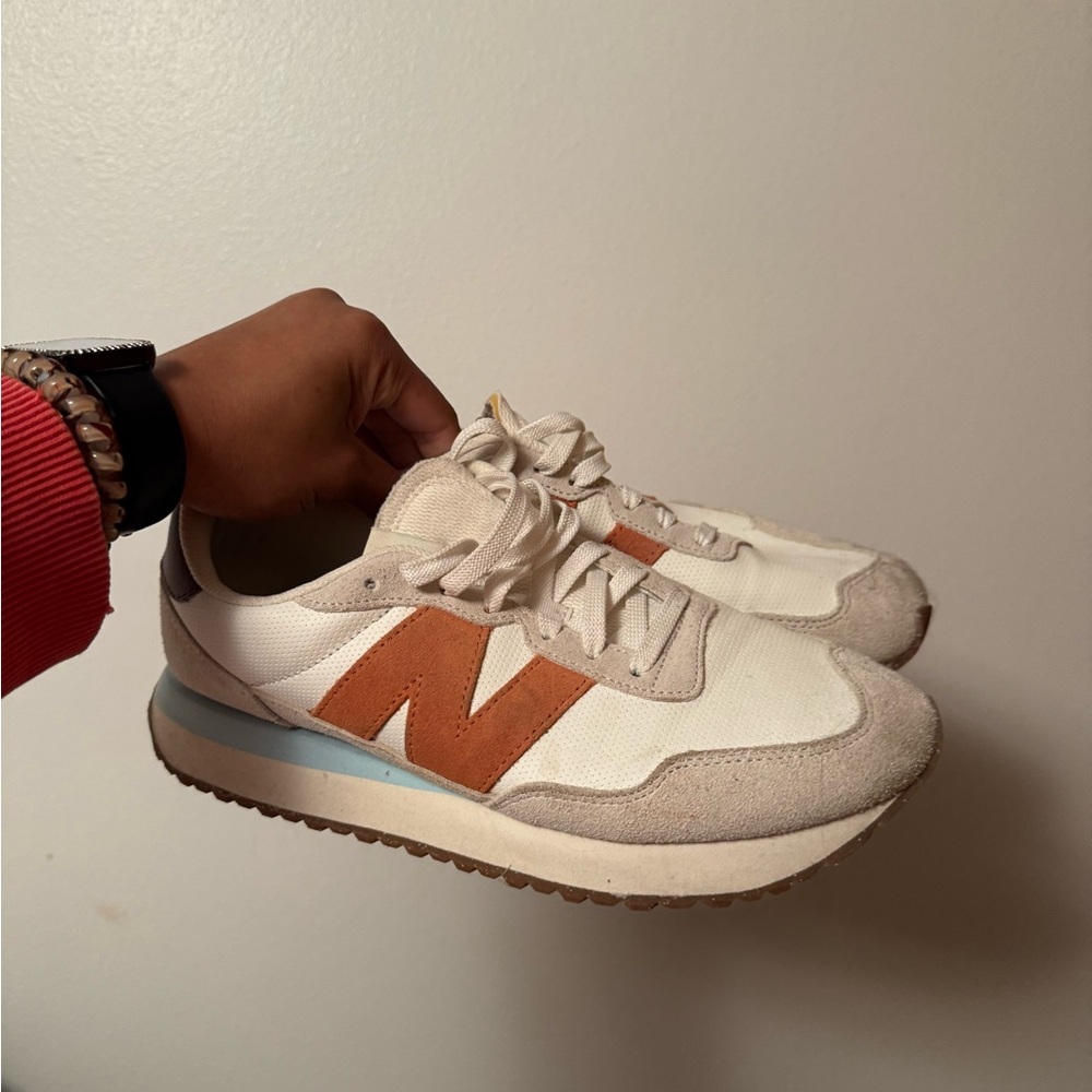 New Balance White and Brown Sneakers